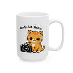 Cute Orange Kitten Ceramic Mug — "Ready. Set. Shoot" Coffee Cup (11oz, 15oz)