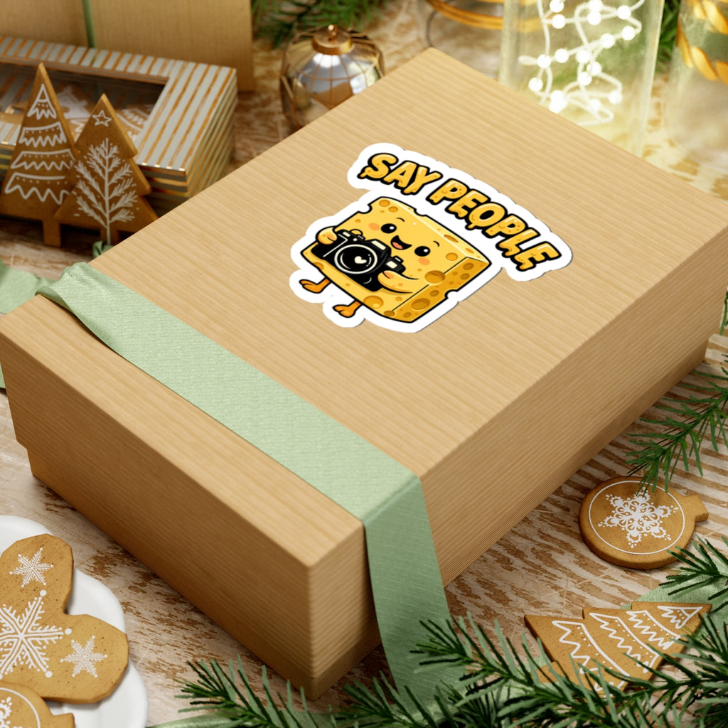 Say People Cheese Camera Sticker — Cute Cheese Character Kiss-Cut Sticker