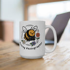 Buzzing Photographer Ceramic Mug – Cute Bee Camera Design (11oz & 15oz)