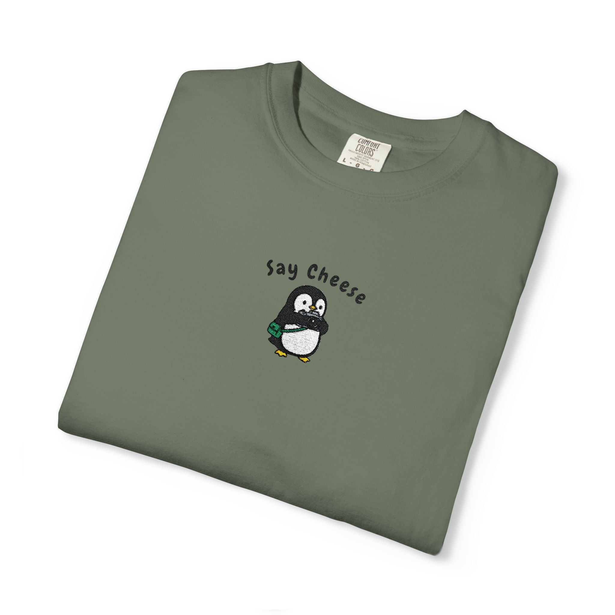 Say Cheese Penguin Embroidery T-Shirt