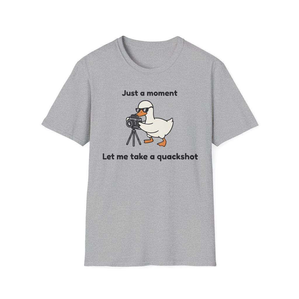 Duck Photographer T‑Shirt — "Just a moment, let me take a quackshot" Cute Animal Photography Tee