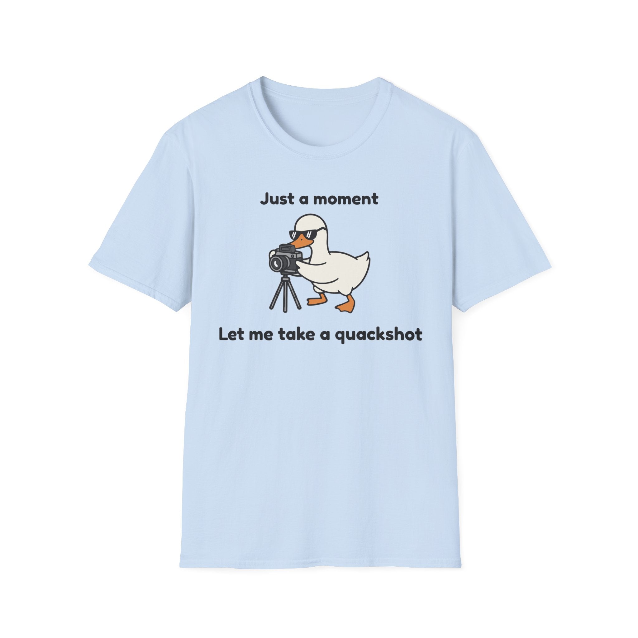 Duck Photographer T‑Shirt — "Just a moment, let me take a quackshot" Cute Animal Photography Tee