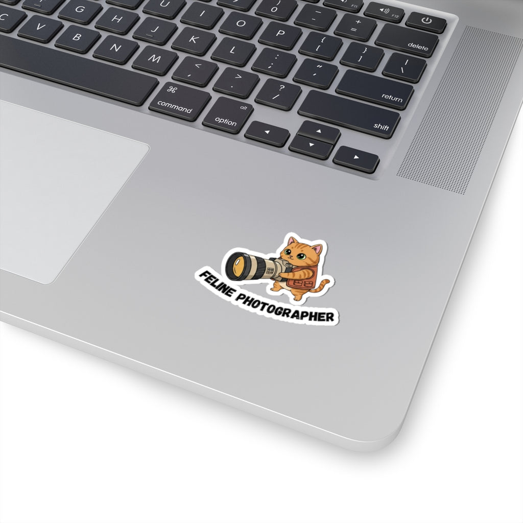 Feline Photographer Sticker — Cute Cat with Camera Kiss-Cut Vinyl Sticker