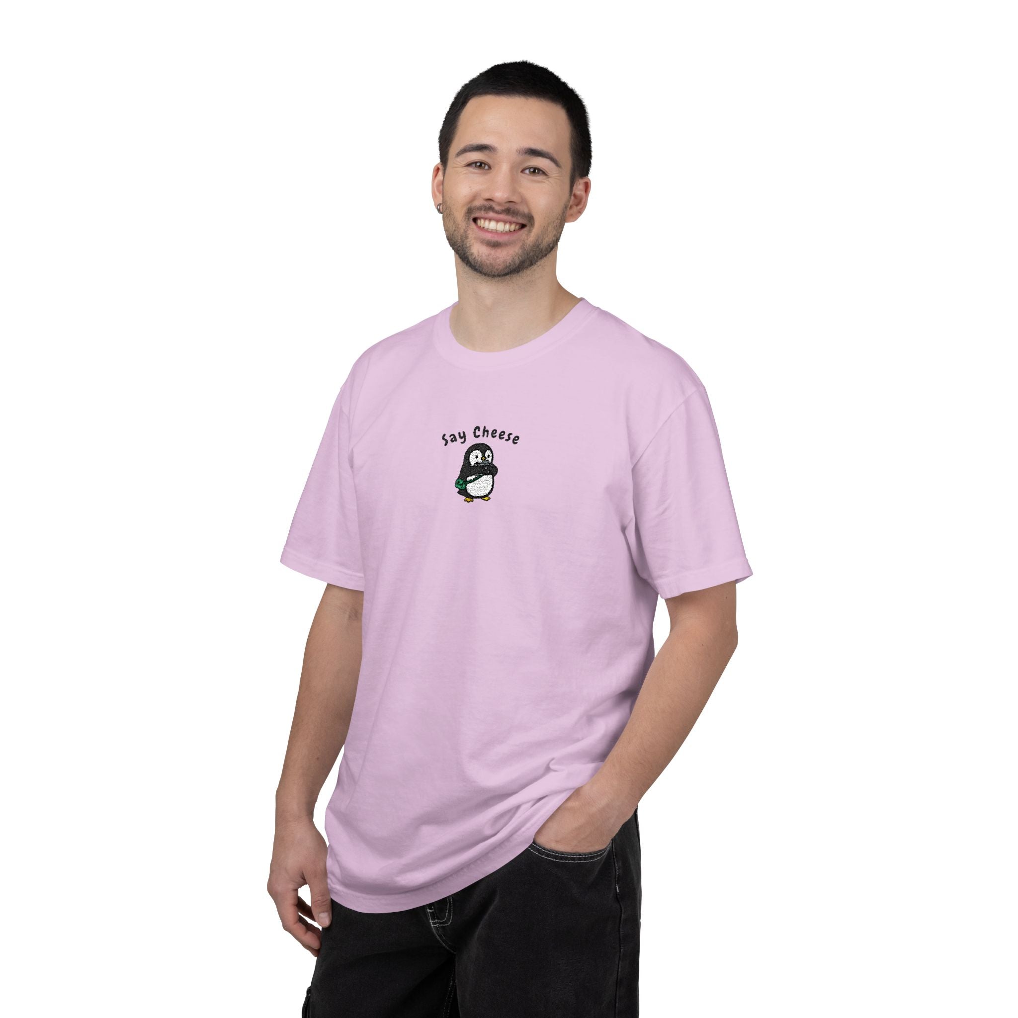 Say Cheese Penguin Embroidery T-Shirt