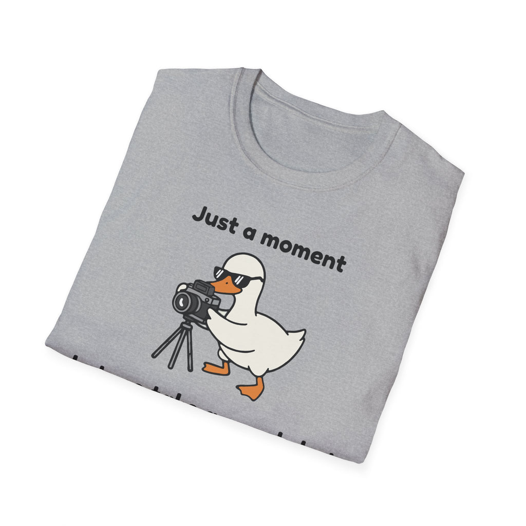 Duck Photographer T‑Shirt — "Just a moment, let me take a quackshot" Cute Animal Photography Tee
